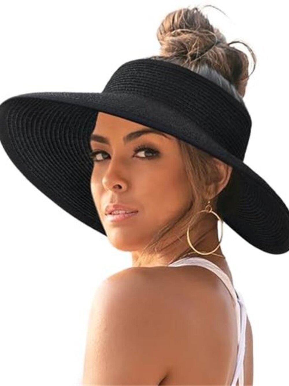 Women's Sun Hat Wide Brim Beach Hat Straw Visor
